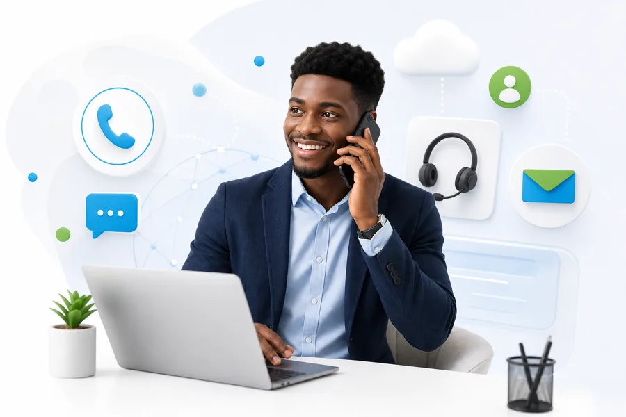Netwick support specialist making a client call